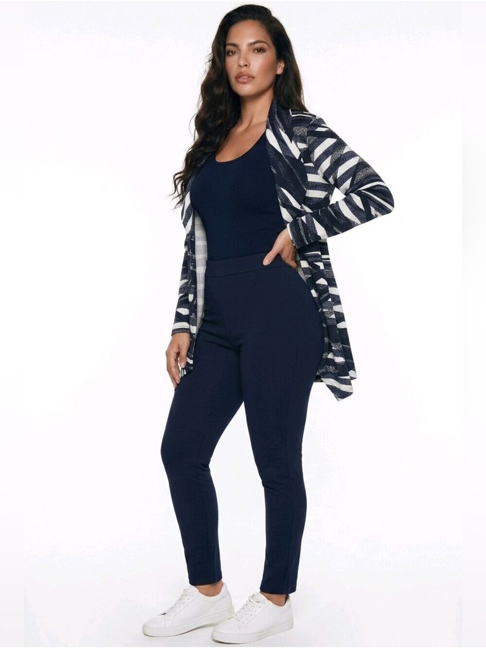 Zooni Collection Black & White Striped Asymmetric Blazer - Picture 2 of 9